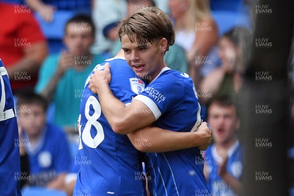 160825 - Cardiff City v Rotherham United - Sky Bet League 1 - Cian Ashford of Cardiff City celebrates scoring a goal with team mates