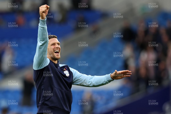 291022 - Cardiff City v Rotherham United - Sky Bet Championship - Mark Hudson, the interim manager of Cardiff City celebrates at the end of the match after his team win 1-0 