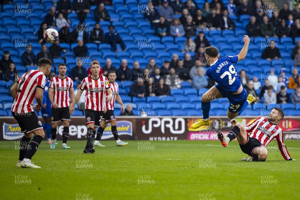 121122 - Cardiff City v Sheffield United - Sky Bet Championship - Mark Harris of Cardiff City with a shot on goal