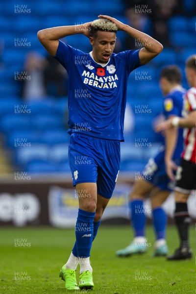 121122 - Cardiff City v Sheffield United - Sky Bet Championship - Callum Robinson of Cardiff City reacts after missing a headed chance