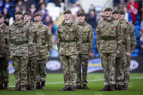 121122 - Cardiff City v Sheffield United - Sky Bet Championship - Welsh Guards on the pitch ahead of kick off