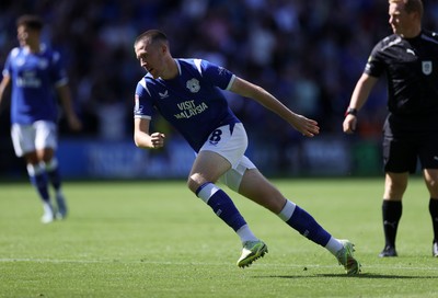 290826 - Cardiff City v Sheffield United - SkyBet Championship - Jack Moylan of Cardiff City celebrates scoring a goal