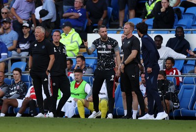 290826 - Cardiff City v Sheffield United - SkyBet Championship - Sheffield United Manager Chris Wilder and Cardiff City Manager Brian Barry-Murphy 