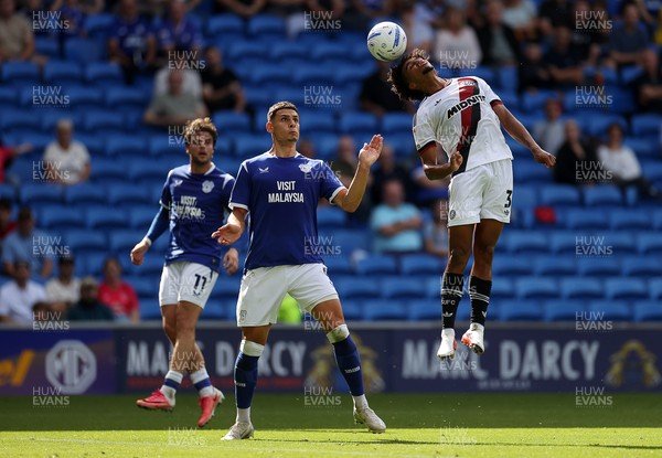 290826 - Cardiff City v Sheffield United - SkyBet Championship - Sam McCallum of Sheffield United goes up for the ball