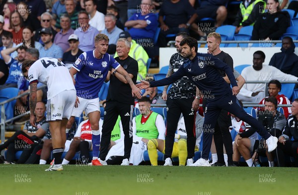 290826 - Cardiff City v Sheffield United - SkyBet Championship - Joel Bagan of Cardiff City and Cardiff City Manager Brian Barry-Murphy 