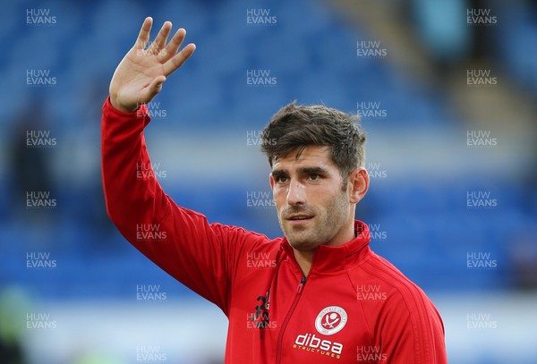150817 - Cardiff City v Sheffield United, Sky Bet Championship - Ched Evans of Sheffield United warms up ahead of the match