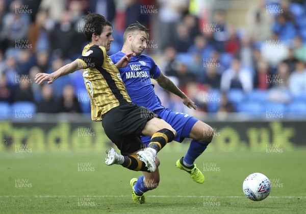 160917 - Cardiff City v Sheffield Wednesday, SkyBet Championship - Joe Bennett of Cardiff City and Kieran Lee of Sheffield Wednesday compete for the ball