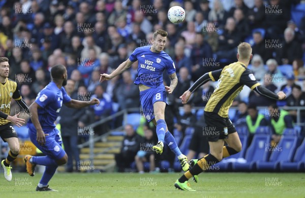 160917 - Cardiff City v Sheffield Wednesday, SkyBet Championship - Joe Ralls of Cardiff City heads the ball forward