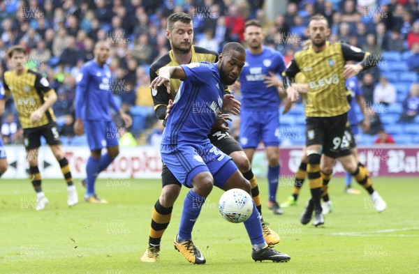 160917 - Cardiff City v Sheffield Wednesday, SkyBet Championship - Junior Hoilett of Cardiff City holds off the challenge from Daniel Pudil of Sheffield Wednesday