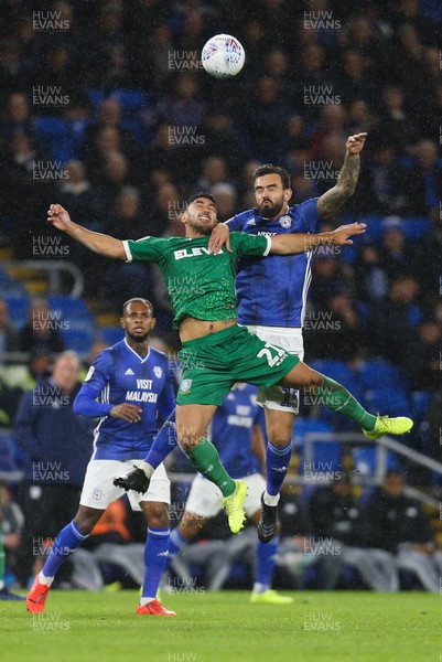 181019 - Cardiff City v Sheffield Wednesday, Sky Bet Championship - Marlon Pack of Cardiff City and and Massimo Luongo of Sheffield Wednesday compete for the ball