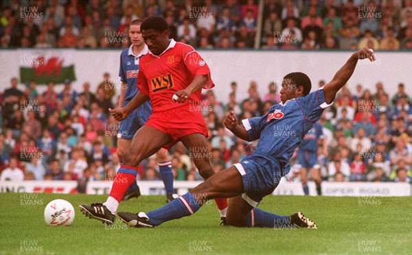 010593 - Cardiff City v Shrewsbury - League Division 3 -  Nathan Blake of Cardiff tackles Mark Taylor