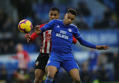 081218 - Cardiff City v Southampton, Premier League - Josh Murphy of Cardiff City and Yan Valery of Southampton compete for the ball