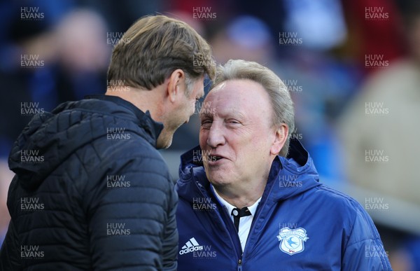 081218 - Cardiff City v Southampton, Premier League - Southampton manager Ralph Hasenhuttl with Cardiff City manager Neil Warnock at the start of the match