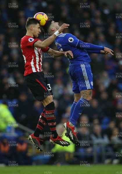 081218 - Cardiff City v Southampton, Premier League - Callum Paterson of Cardiff City and Jan Bednarek of Southampton compete for the ball