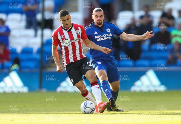 270721 - Cardiff City v Southampton, Pre-season Friendly - Mohamed Elyounoussi of Southampton is challenged by Ciaron Brown of Cardiff City