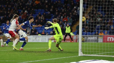 291225 - Cardiff City v Stevenage, EFL Sky Bet League 1 - Yousef Salech of Cardiff City scores the second goal