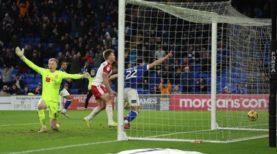 291225 - Cardiff City v Stevenage, EFL Sky Bet League 1 - Yousef Salech of Cardiff City scores the second goal