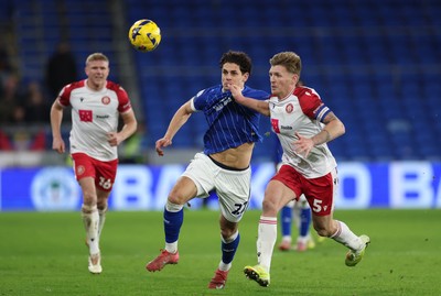 291225 - Cardiff City v Stevenage, EFL Sky Bet League 1 - Carl Piergianni of Stevenage and Yousef Salech of Cardiff City compete for the ball