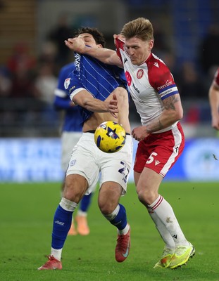 291225 - Cardiff City v Stevenage, EFL Sky Bet League 1 - Carl Piergianni of Stevenage and Yousef Salech of Cardiff City compete for the ball