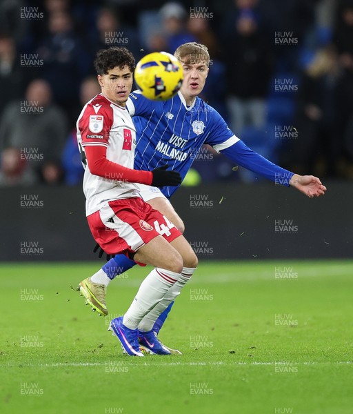 291225 - Cardiff City v Stevenage, EFL Sky Bet League 1 - Joel Bagan of Cardiff City plays the ball past Phoenix Patterson of Stevenage