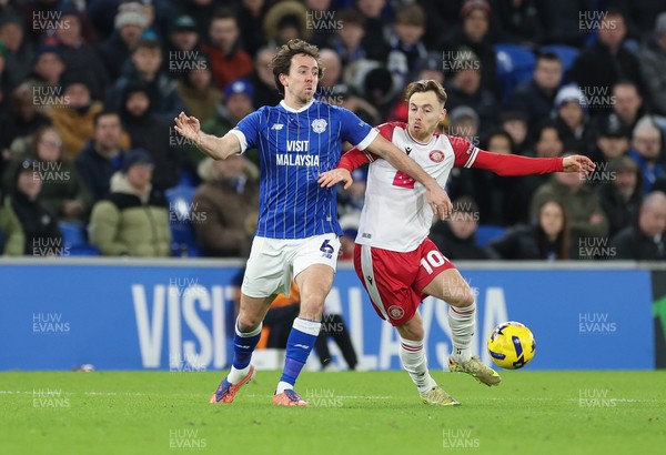 291225 - Cardiff City v Stevenage, EFL Sky Bet League 1 - Ryan Wintle of Cardiff City and Dan Kemp of Stevenage compete for the ball
