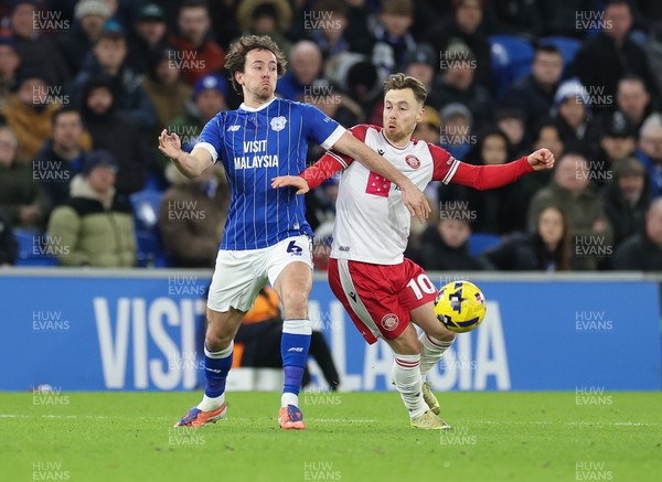 291225 - Cardiff City v Stevenage, EFL Sky Bet League 1 - Ryan Wintle of Cardiff City and Dan Kemp of Stevenage compete for the ball
