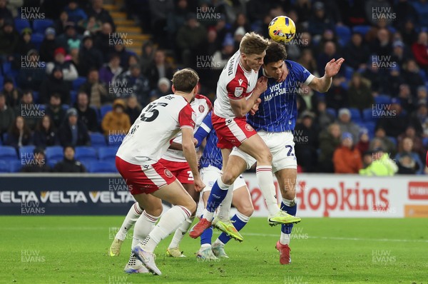 291225 - Cardiff City v Stevenage, EFL Sky Bet League 1 - Yousef Salech of Cardiff City and Carl Piergianni of Stevenage compete for the ball