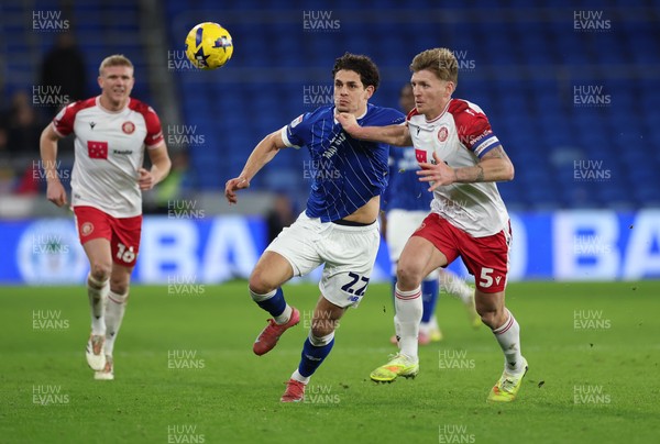 291225 - Cardiff City v Stevenage, EFL Sky Bet League 1 - Carl Piergianni of Stevenage and Yousef Salech of Cardiff City compete for the ball