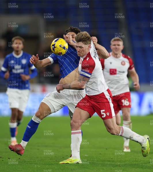 291225 - Cardiff City v Stevenage, EFL Sky Bet League 1 - Carl Piergianni of Stevenage and Yousef Salech of Cardiff City compete for the ball