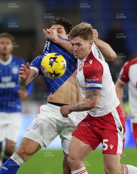 291225 - Cardiff City v Stevenage, EFL Sky Bet League 1 - Carl Piergianni of Stevenage and Yousef Salech of Cardiff City compete for the ball