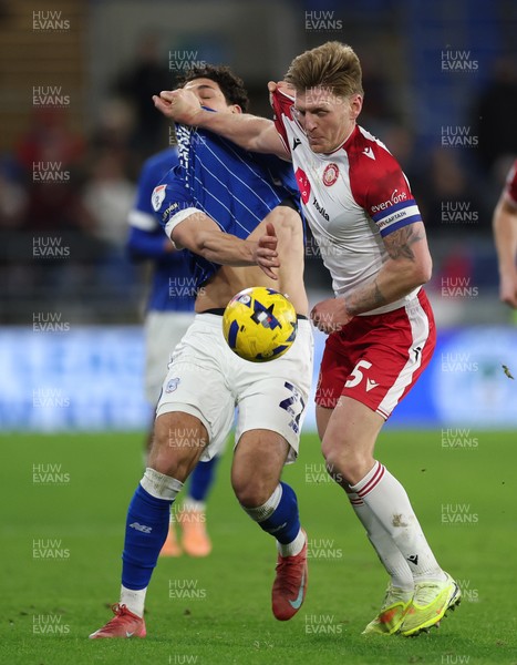 291225 - Cardiff City v Stevenage, EFL Sky Bet League 1 - Carl Piergianni of Stevenage and Yousef Salech of Cardiff City compete for the ball
