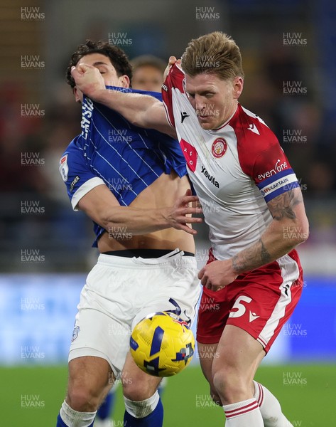 291225 - Cardiff City v Stevenage, EFL Sky Bet League 1 - Carl Piergianni of Stevenage and Yousef Salech of Cardiff City compete for the ball