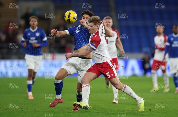 291225 - Cardiff City v Stevenage, EFL Sky Bet League 1 - Carl Piergianni of Stevenage and Yousef Salech of Cardiff City compete for the ball