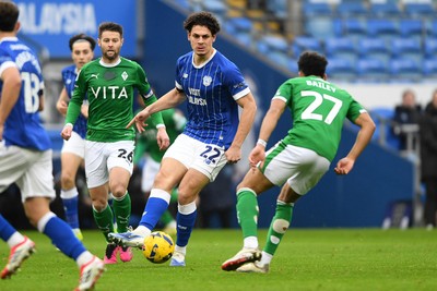 240126 - Cardiff City v Stockport County - Sky Bet League 1 - Yousef Salech of Cardiff City