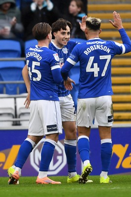 240126 - Cardiff City v Stockport County - Sky Bet League 1 - Joel Colwill of Cardiff City celebrates scoring a goal with team mates