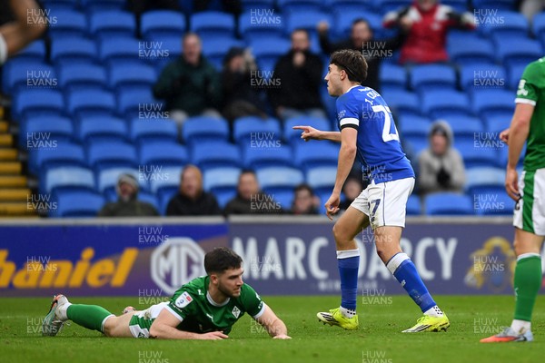 240126 - Cardiff City v Stockport County - Sky Bet League 1 - Joel Colwill of Cardiff City celebrates scoring a goal