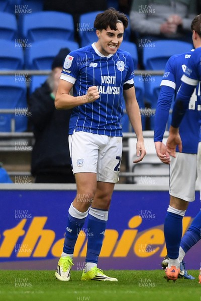 240126 - Cardiff City v Stockport County - Sky Bet League 1 - Joel Colwill of Cardiff City celebrates scoring a goal