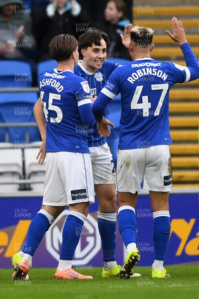 240126 - Cardiff City v Stockport County - Sky Bet League 1 - Joel Colwill of Cardiff City celebrates scoring a goal with team mates