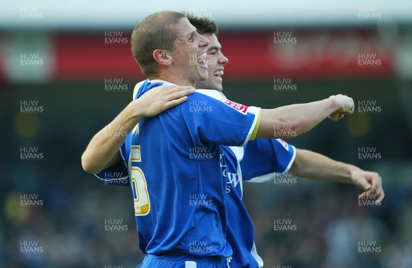 110206Cardiff City v Stoke Cardiff's Neil Cox celebrates Citys' second goal with Joe Ledley 