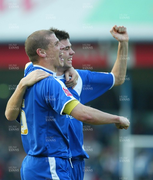 110206Cardiff City v Stoke Cardiff's Neil Cox celebrates Citys' second goal with Joe Ledley 