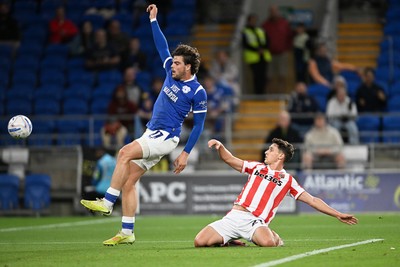 080926 - Cardiff City v Stoke City - Sky Bet Championship - Ollie Tanner of Cardiff City has a shot tag goal
