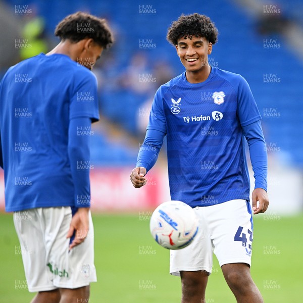 080926 - Cardiff City v Stoke City - Sky Bet Championship - Noah Anyadike of Cardiff City and Adeteye Gbadehan of Cardiff City