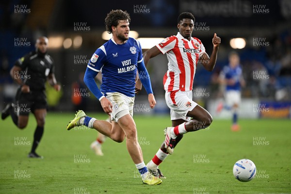 080926 - Cardiff City v Stoke City - Sky Bet Championship - Ollie Tanner of Cardiff City is challenged by Djibril Soumare of Stoke