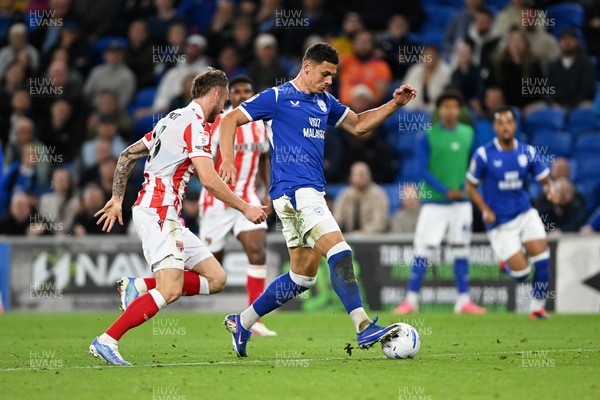 080926 - Cardiff City v Stoke City - Sky Bet Championship - Yousef Salech of Cardiff City is challenged by Svante Ingelsson of Stoke