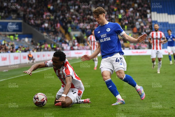 120425 - Cardiff City v Stoke City - Sky Bet Championship - Cian Ashford of Cardiff City is challenged by Eric Bocat of Stoke City