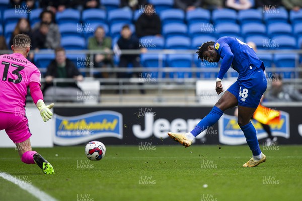 220423 - Cardiff City v Stoke City - Sky Bet Championship - Sory Kaba of Cardiff City scores his sides first goal 