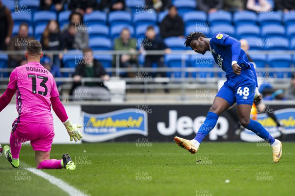 220423 - Cardiff City v Stoke City - Sky Bet Championship - Sory Kaba of Cardiff City scores his sides first goal 