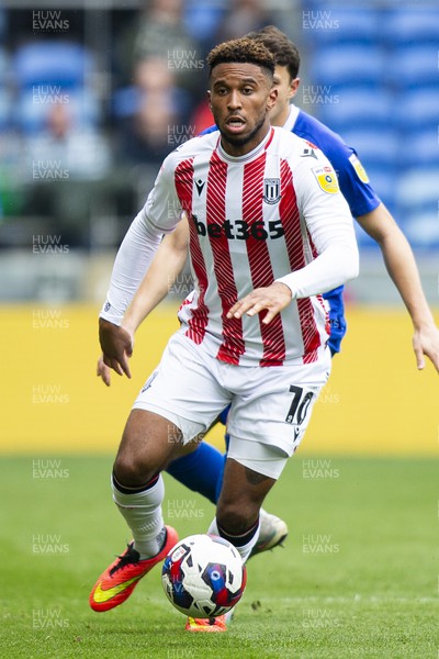 220423 - Cardiff City v Stoke City - Sky Bet Championship - Tyrese Campbell of Stoke City in action