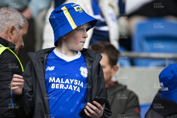 220423 - Cardiff City v Stoke City - Sky Bet Championship - A young Cardiff City fan ahead of kick off