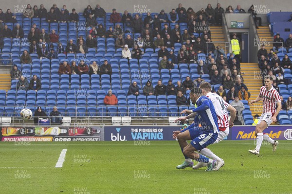 240224 - Cardiff City v Stoke City - Sky Bet Championship - Karlan Grant of Cardiff City scores his sides second goal